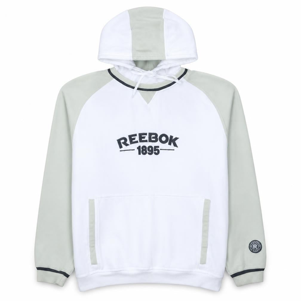 Reebok Men's White Grey Pullover Hoodie L Sports Fleece