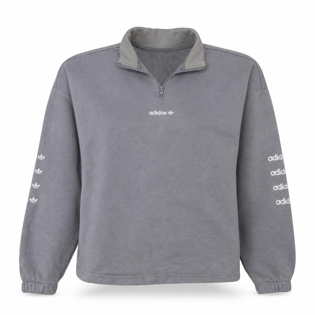 Front view of Adidas Women’s Grey 1/4 Zip Fleece Sweatshirt, size UK 10, Casual Pullover