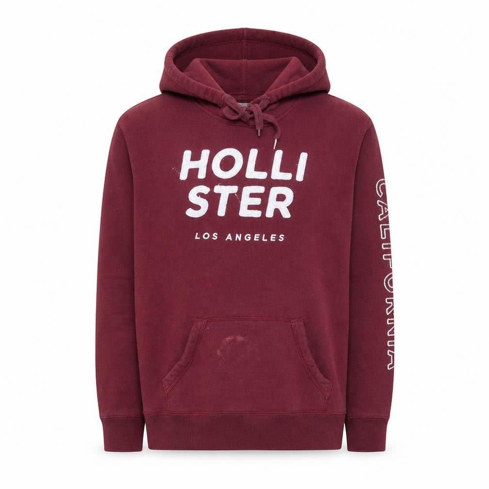 Hollister Men's Red Pullover Hoodie Small Fleece Logo Sweatshirt