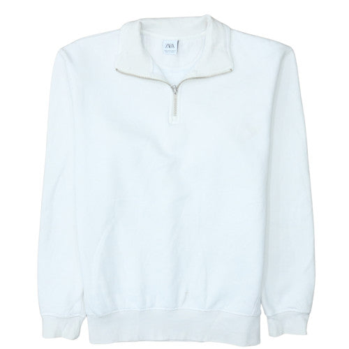 Zara Men’s White 1/4 Zip Mock Neck Fleece Sweatshirt Size M