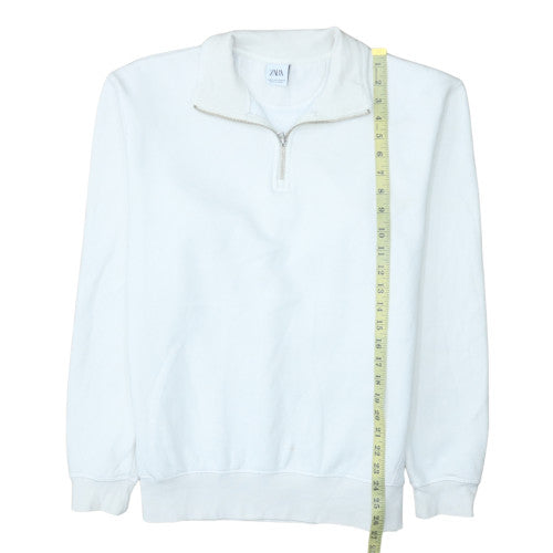 Zara Men’s White 1/4 Zip Mock Neck Fleece Sweatshirt Size M