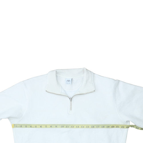 Zara Men’s White 1/4 Zip Mock Neck Fleece Sweatshirt Size M