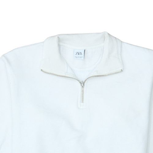 Zara Men’s White 1/4 Zip Mock Neck Fleece Sweatshirt Size M