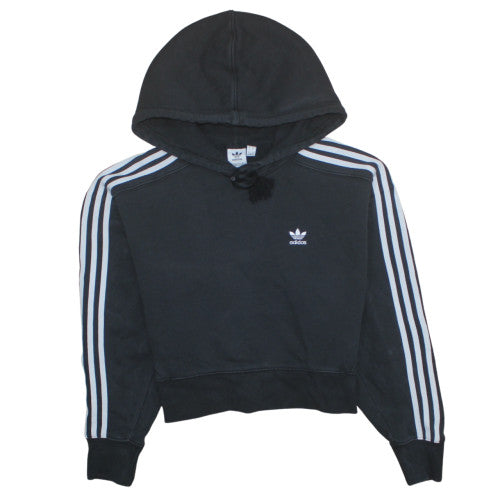 Adidas Women's Black XS Cropped Pullover Hoodie with Stripes