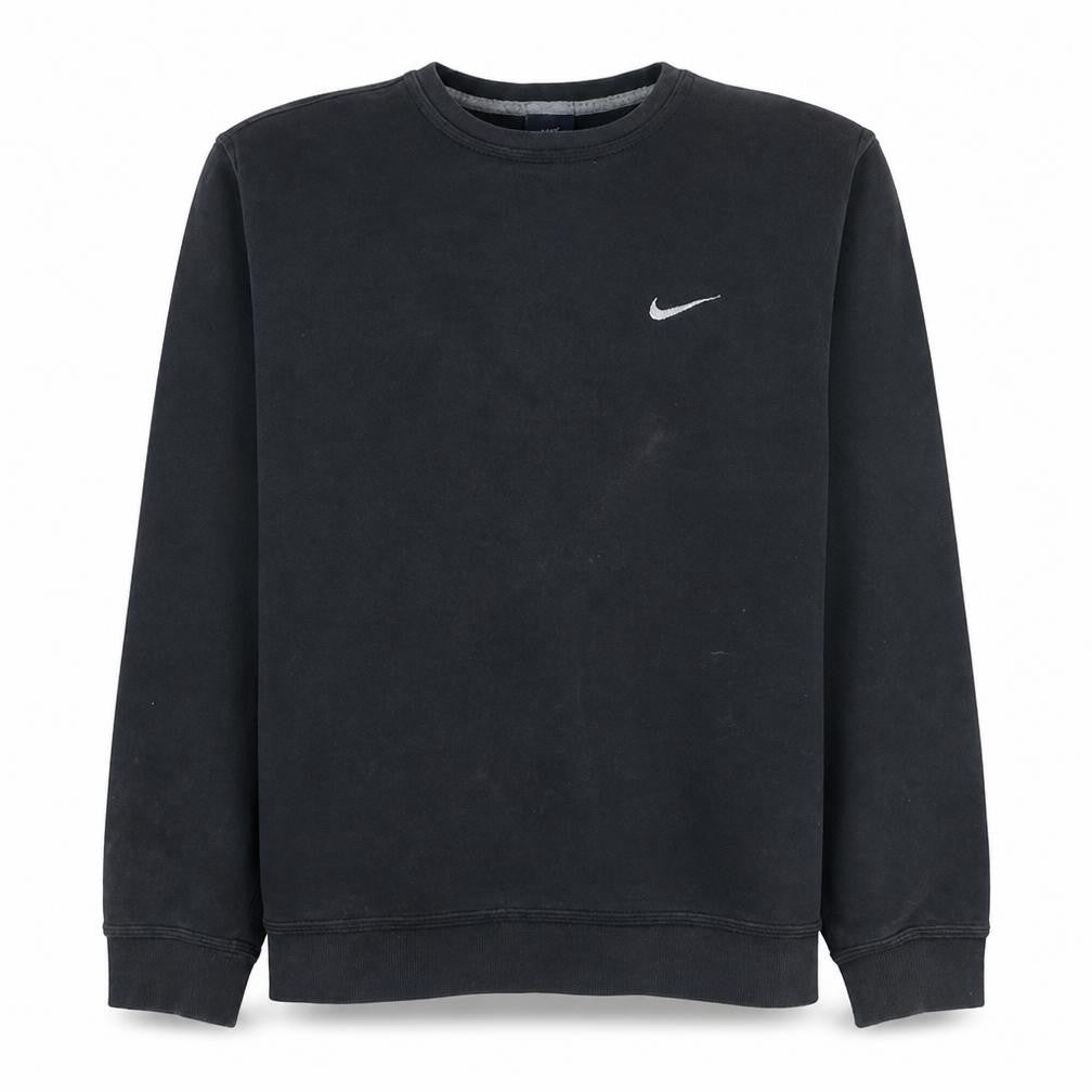 Front view of Nike Men's Black Crew Neck Pullover Sweatshirt L Logo Sportswear