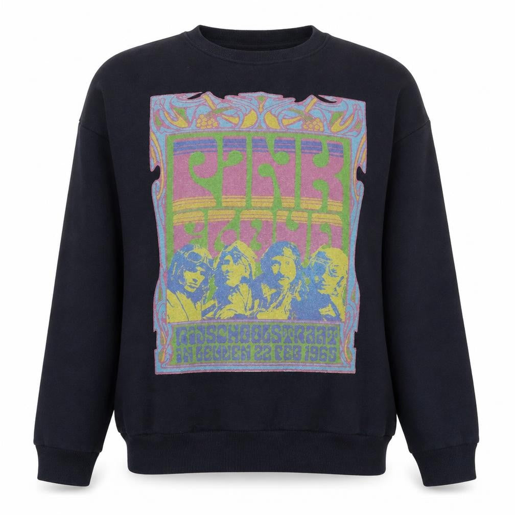 Front view of Pink Floyd women’s black graphic band sweatshirt, size UK 14, m