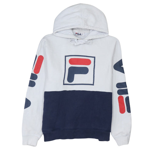 FILA Men's White & Navy Pullover Hoodie M Regular Fit Logo Sportswear