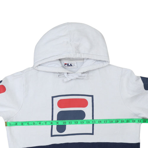 FILA Men's White & Navy Pullover Hoodie M Regular Fit Logo Sportswear