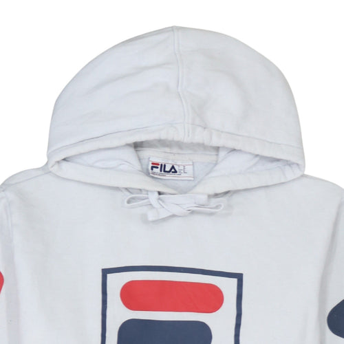 FILA Men's White & Navy Pullover Hoodie M Regular Fit Logo Sportswear