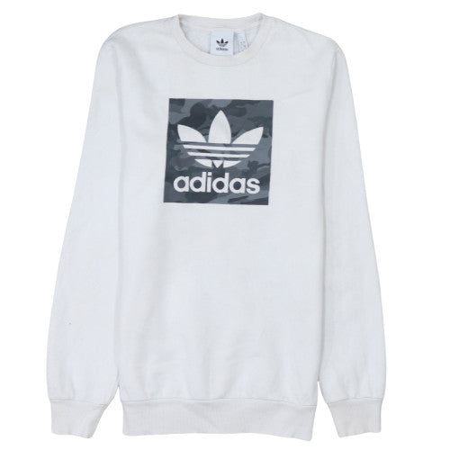 adidas Mens White S Pullover Sweatshirt Crew Neck Graphic Sports