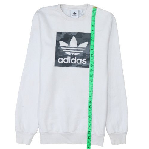 adidas Mens White S Pullover Sweatshirt Crew Neck Graphic Sports