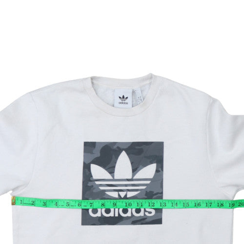 adidas Mens White S Pullover Sweatshirt Crew Neck Graphic Sports