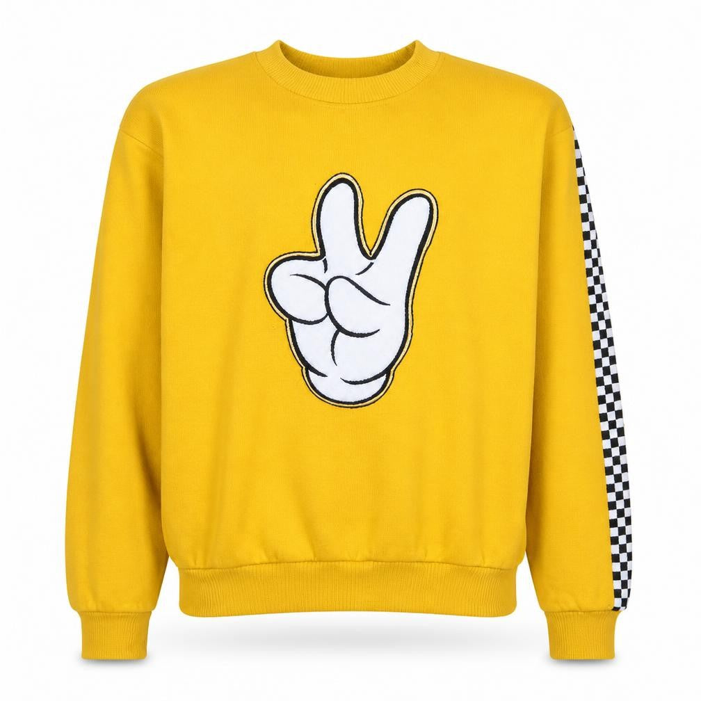 Front view of Disney Men's Yellow Graphic Pullover Sweatshirt L