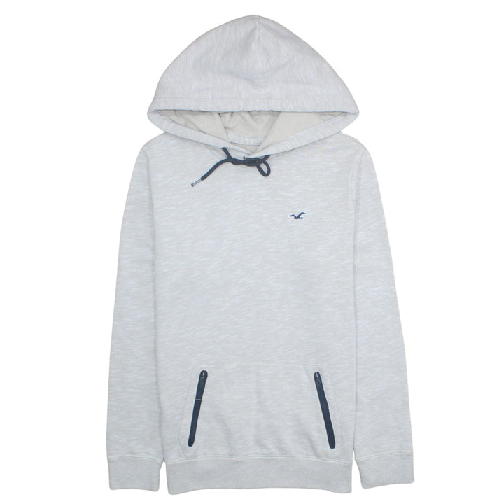 Hollister Men Grey Pullover Hoodie Size M Logo Zip Pocket Casual