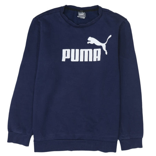 Puma Mens Blue L Crew Neck Pullover Sweatshirt Logo Sports Fleece