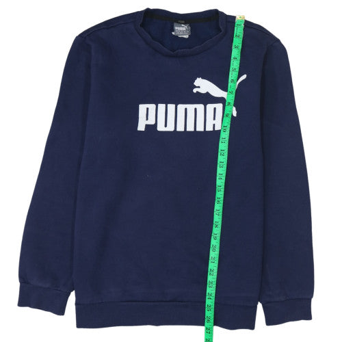 Puma Mens Blue L Crew Neck Pullover Sweatshirt Logo Sports Fleece