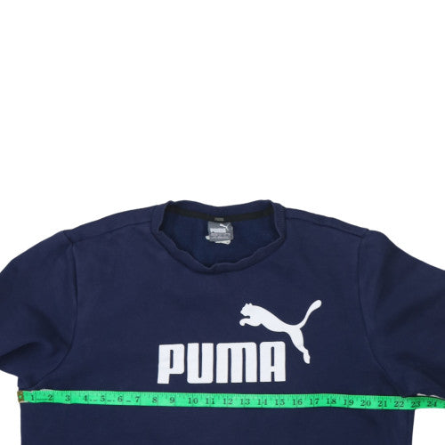 Puma Mens Blue L Crew Neck Pullover Sweatshirt Logo Sports Fleece