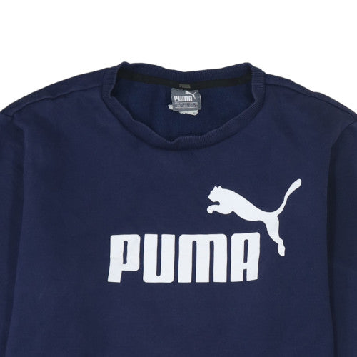 Puma Mens Blue L Crew Neck Pullover Sweatshirt Logo Sports Fleece