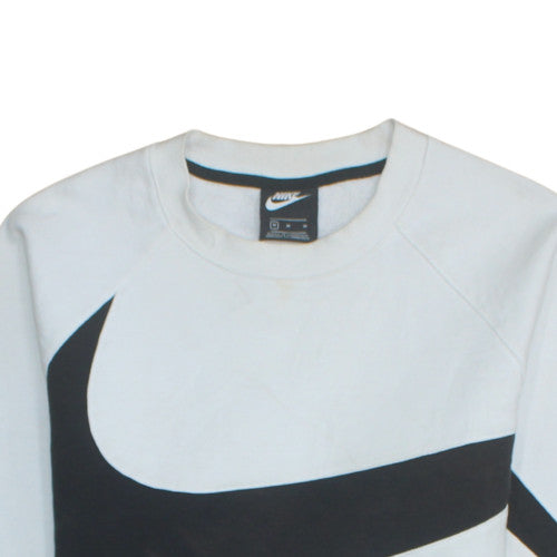 Nike Men White Pullover Sweatshirt L Crew Neck Graphic Logo Sports