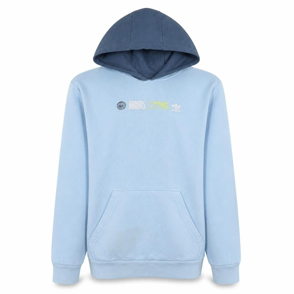 Adidas Boys Blue Graphic Print Pullover Hoodie 15-16 Years Cotton Blend