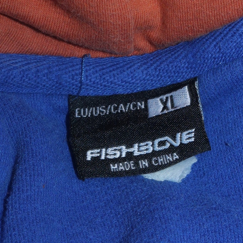 Fishbone Mens Blue XL Pullover Hoodie Graphic Funny Face Fleece