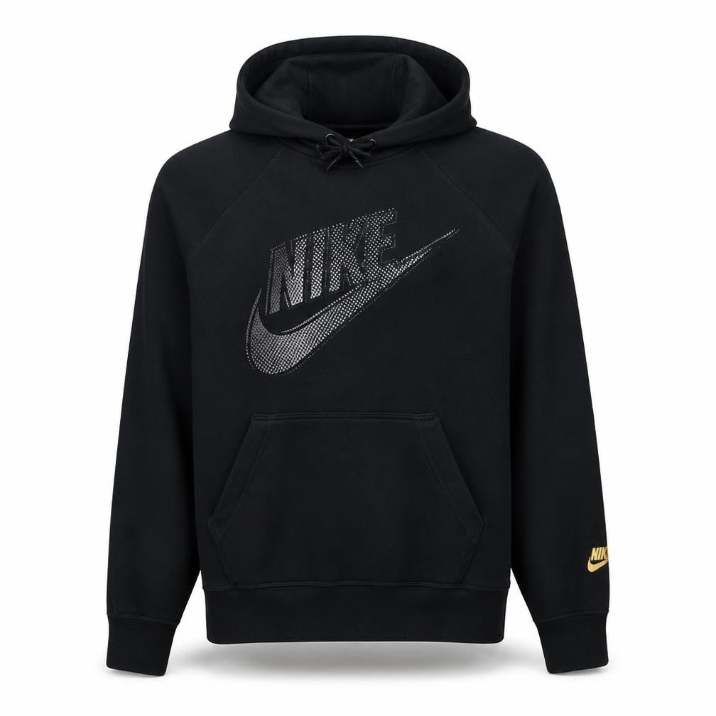 Front view of Nike Men's Black Pullover Hoodie Medium Graphic Sports Fleece