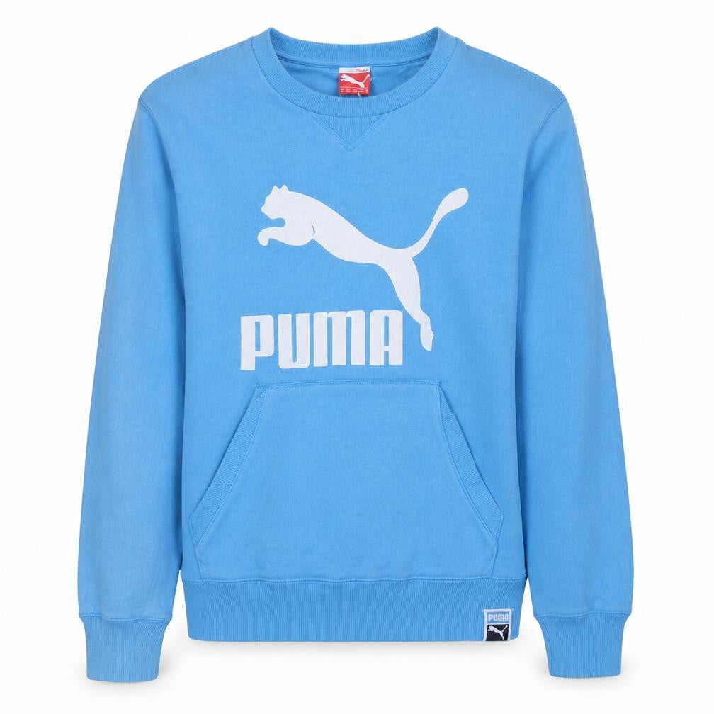 Front view of Puma Men's Blue Crew Neck Logo Pullover Sweatshirt M