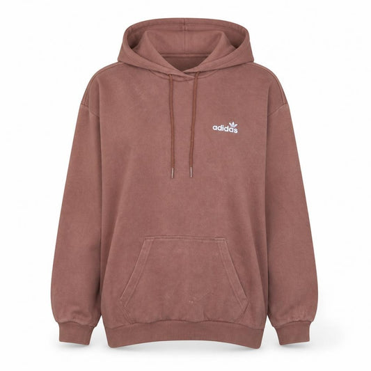 Front view of Adidas women’s brown pullover hoodie, size UK 12, cotton blend logo design