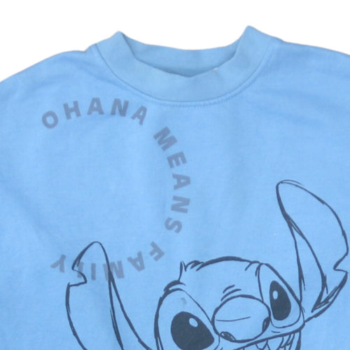 Disney Womens Blue Stitch Sweatshirt XS Crew Neck Pullover