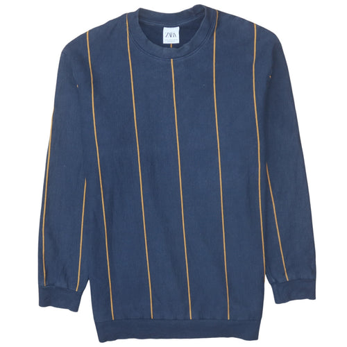 ZARA Men's Blue Striped Pullover Sweatshirt XL Cotton Blend