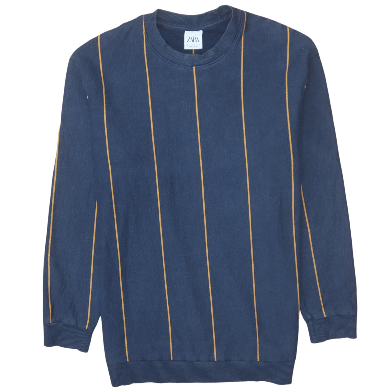 ZARA Men's Blue Striped Pullover Sweatshirt XL Cotton Blend