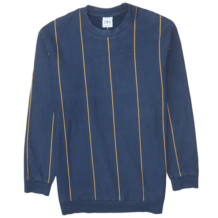 ZARA Men's Blue Striped Pullover Sweatshirt XL Cotton Blend