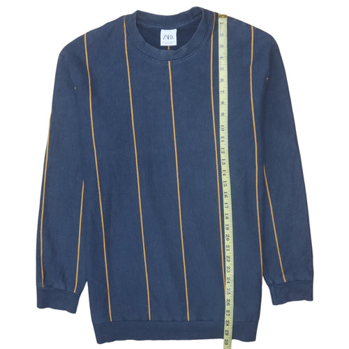 ZARA Men's Blue Striped Pullover Sweatshirt XL Cotton Blend