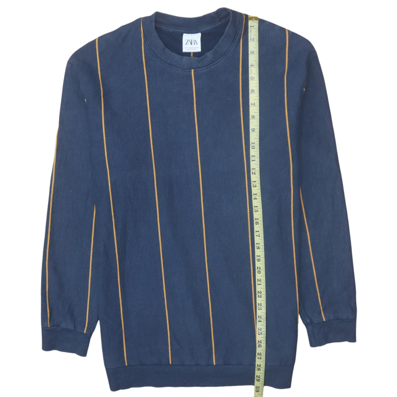 ZARA Men's Blue Striped Pullover Sweatshirt XL Cotton Blend