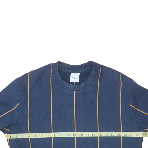 ZARA Men's Blue Striped Pullover Sweatshirt XL Cotton Blend