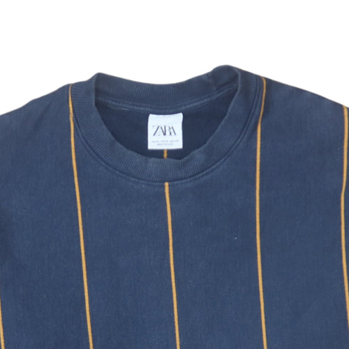 ZARA Men's Blue Striped Pullover Sweatshirt XL Cotton Blend
