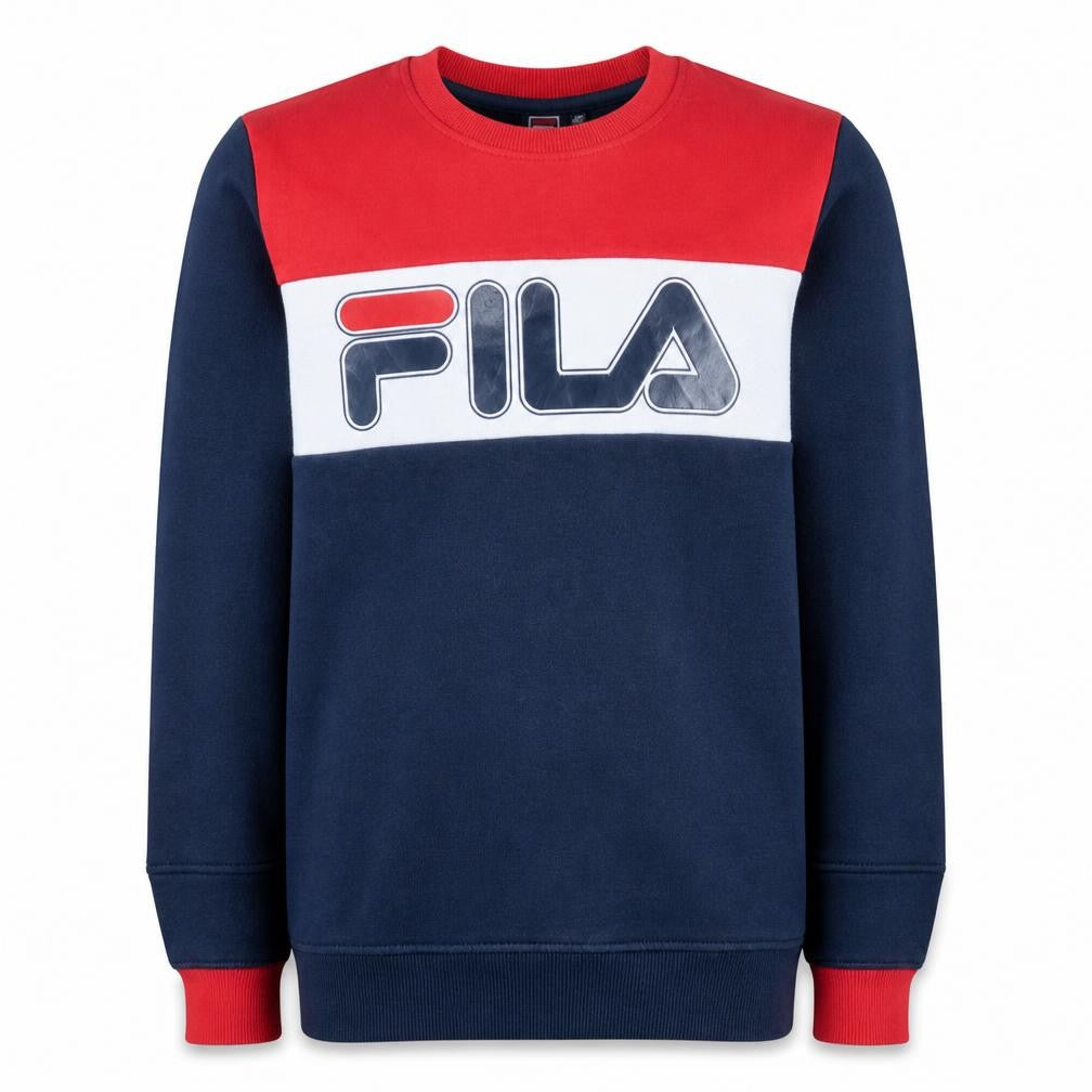 Front view of Fila boys’ multicoloured 176cm pullover sweatshirt colourblock logo