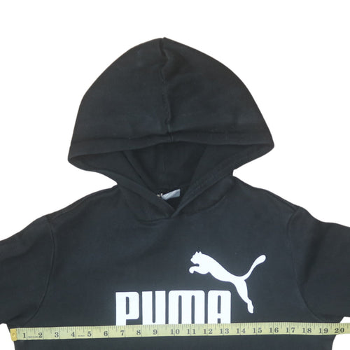 Puma Boys Black Pullover Hoodie 15-16 Years Fleece Logo Sweatshirt