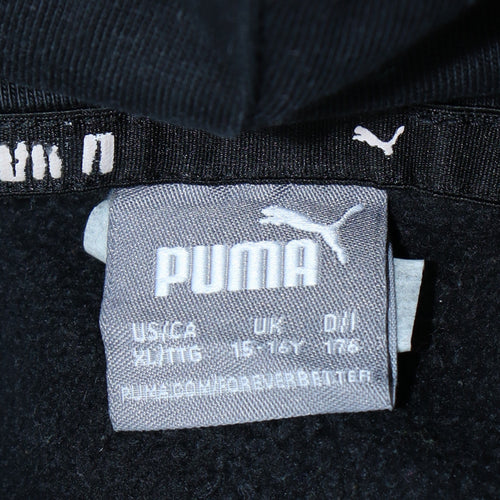Puma Boys Black Pullover Hoodie 15-16 Years Fleece Logo Sweatshirt