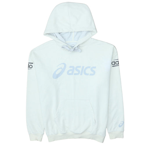 Asics Women White Pullover Hoodie Size L Graphic Print Cotton Blend