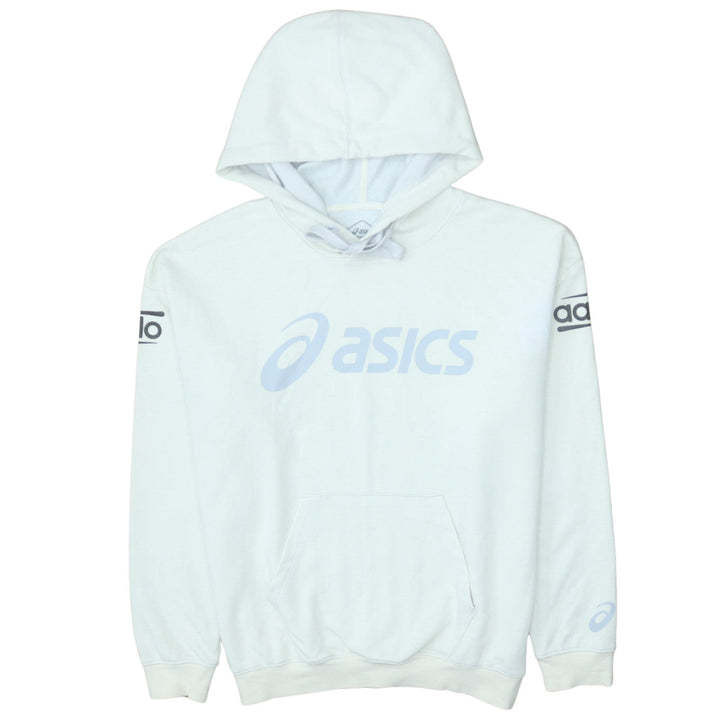 Asics Women White Pullover Hoodie Size L Graphic Print Cotton Blend