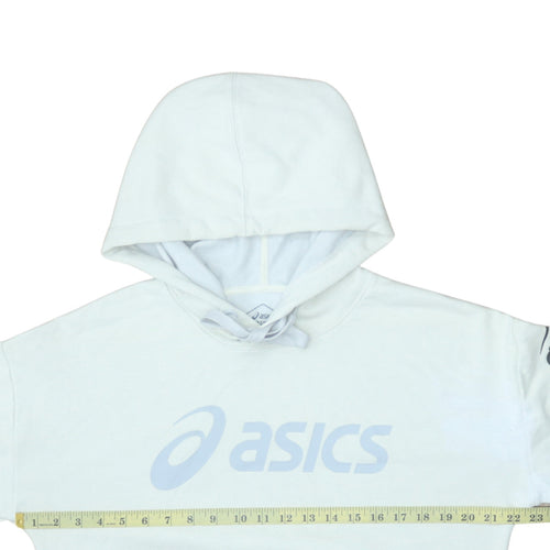 Asics Women White Pullover Hoodie Size L Graphic Print Cotton Blend