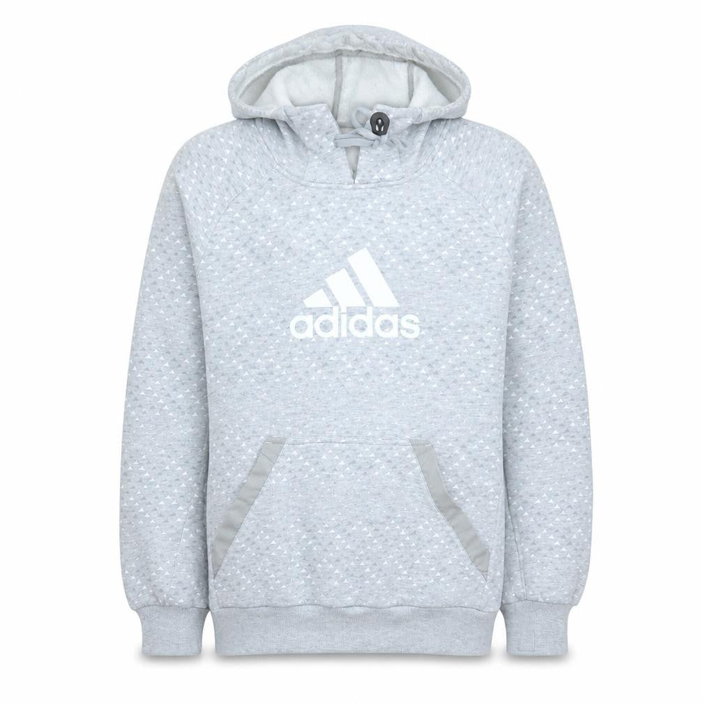 Front view of Adidas Men's Grey Pullover Hoodie, size M, Sportswear Jumper