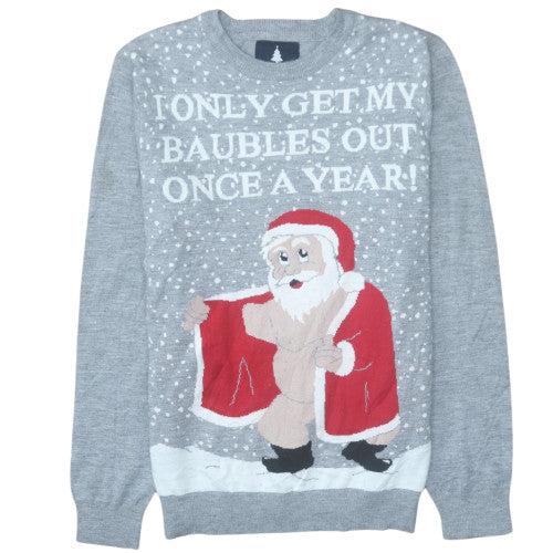 Threadbare Men Grey Christmas Santa Funny Pullover Jumper M