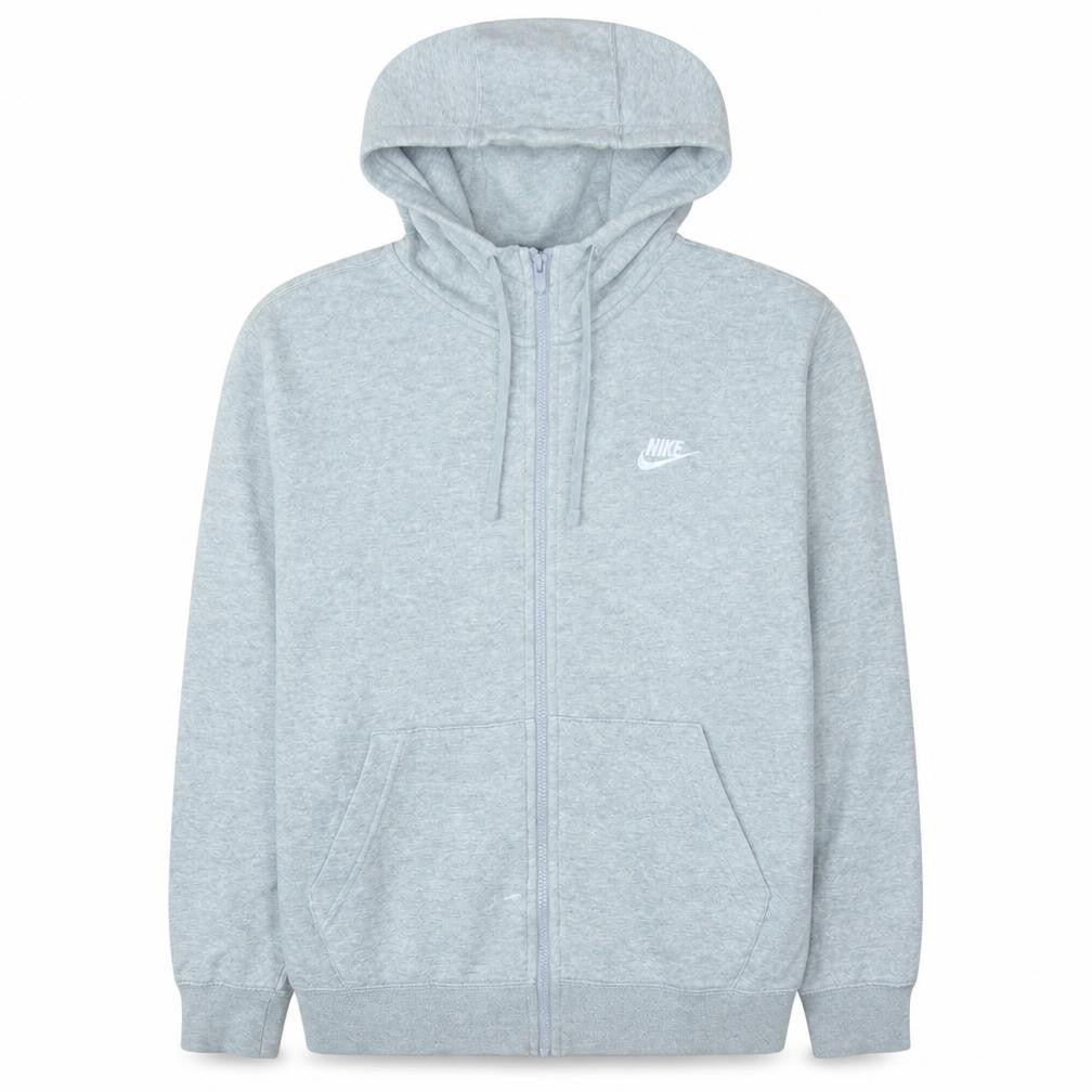 Front view of Nike Men Grey Full Zip Hoodie M Regular Fit