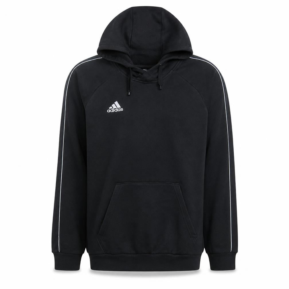 Front view of Adidas Men's Black Pullover Hoodie, size M, Regular Fit Fleece