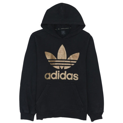 Adidas Womens Black Gold Logo Pullover Hoodie Size S
