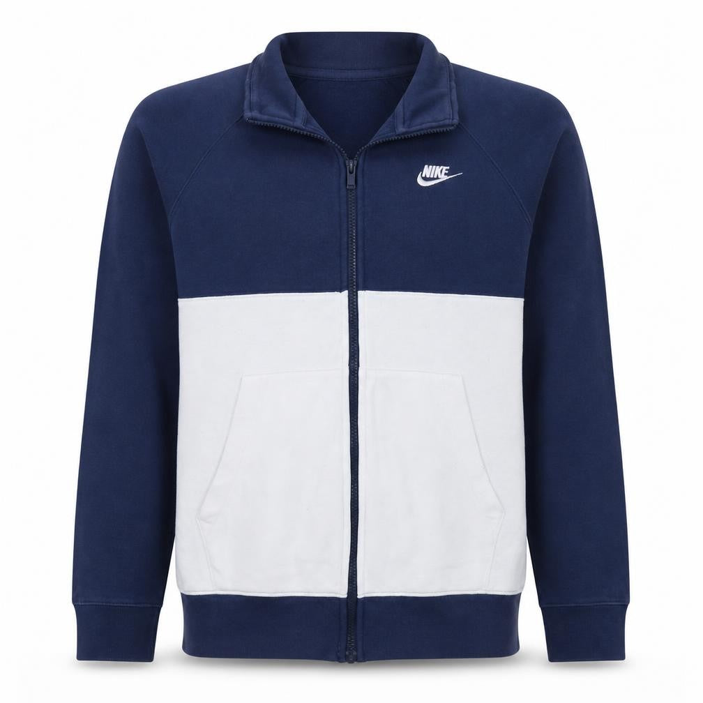 Front view of Nike Men's Blue White Small Track Jacket Full Zip Colourblock