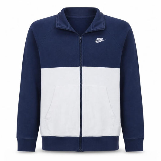 Front view of Nike Men's Blue White Small Track Jacket Full Zip Colourblock