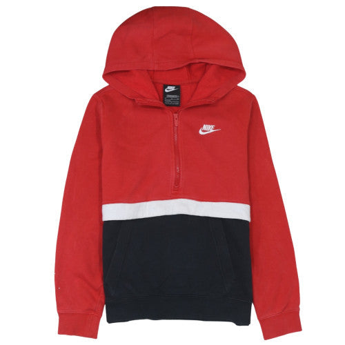 Nike Boys Red Colourblock XL Fleece Pullover Hoodie with 1/4 Zip
